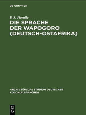 cover image of Die Sprache der Wapogoro (Deutsch-Ostafrika)